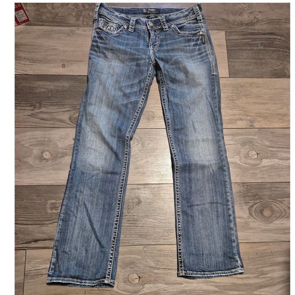 Silver Jeans Co Suki Flap 17 Mid Rise Bootcut Jeans Blue W29 L31 Contrast Stitch
